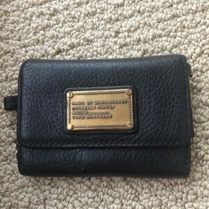 Marc Jacobs Black Leather Wallet with Gold Plaque